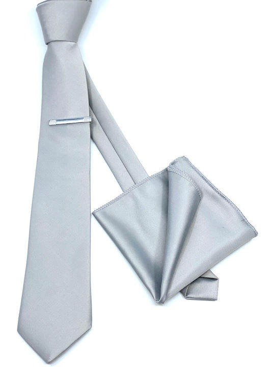Legend Accessories Herren Krawatten Set Synthetisch Monochrom in Silber Farbe