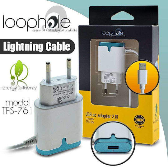 Loophole Φορτιστής με Ενσωματωμένο Καλώδιο με Θύρα USB-A Lightning 10W Μπλε (TFS-761)