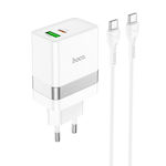 Hoco Încărcător cu Port USB-A și Port USB-C și Cablu USB-C - USB-C 30W Încărcare rapidă 3.0 / Livrarea energiei Albς (N21)