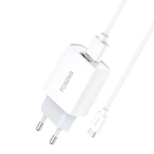 Foneng Φορτιστής με 2 Θύρες USB-A και Καλώδιο micro USB Λευκός (EU30)