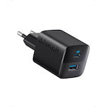 Anker Зарядно без кабел с USB-A порт и USB-C порт 33W Доставка на енергия Черно (323)