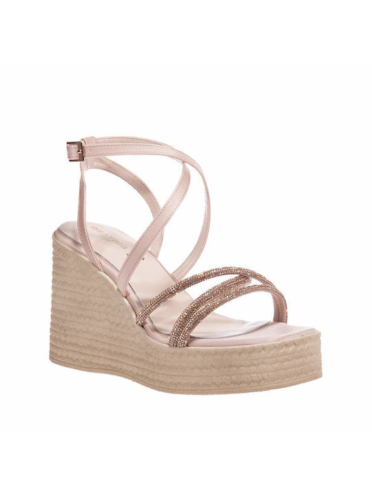 Beatris Women's Fabric Ankle Strap Platforms Nude