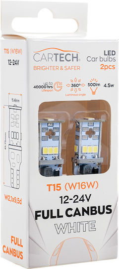 Cartech Λάμπες T15 / W16W Canbus LED 6000K Ψυχρό Λευκό 2τμχ