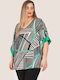 Women's Summer Blouse with Bat Sleeves & V Neckline Green