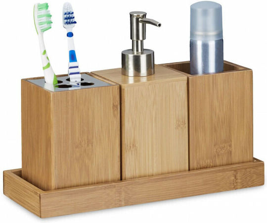 Relaxdays Wooden Bathroom Accessory Set Brown 3pcs