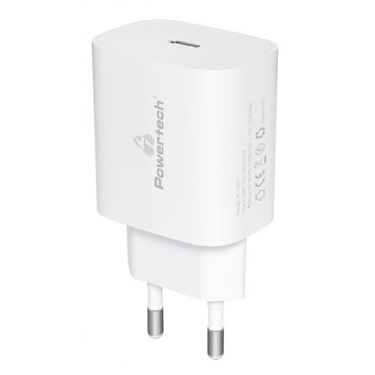 Powertech Φορτιστής Χωρίς Καλώδιο με Θύρα USB-C 20W Power Delivery Λευκός (PT-1091)
