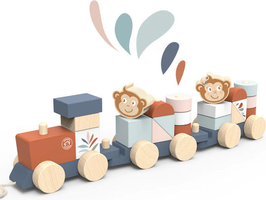 Speedy Monkey Pull-Along Toy Stacking Train - Speedy Monkey made of Wood for 12++ Months