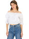 Women's Summer Crop Top with 3/4 Sleeve & Boat Neckline White