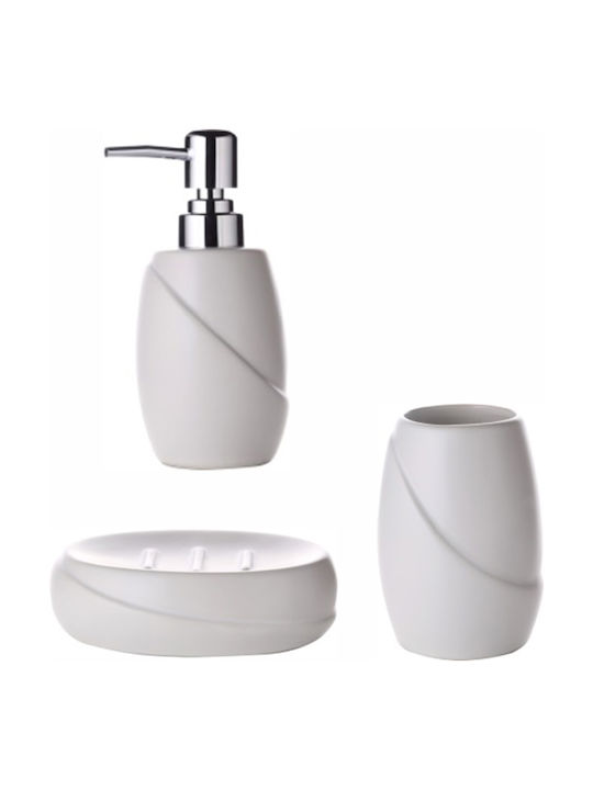 Ceramic Bathroom Accessory Set White 3pcs