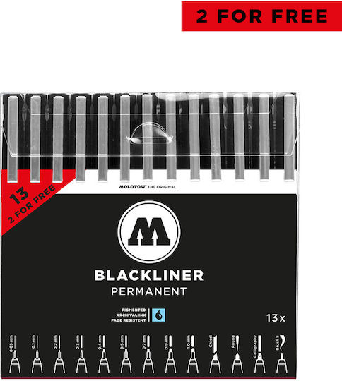Molotow Schwarz Designmarker 0,05 mm Set mit 13 Stück