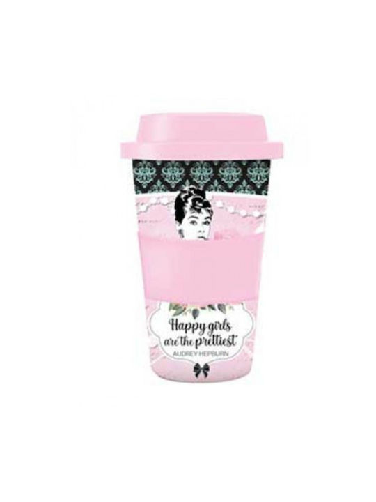 Bamboo Cup with Lid Pink 450ml