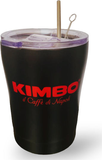 Kimbo Glas aus Glas in Schwarz Farbe mit Strohhalm 350ml