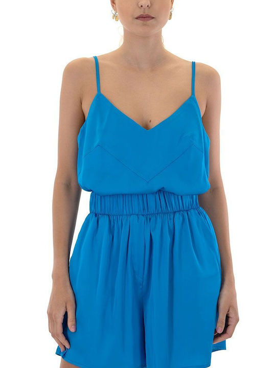 MY T Women's Summer Blouse with Straps & V Neckline Blue