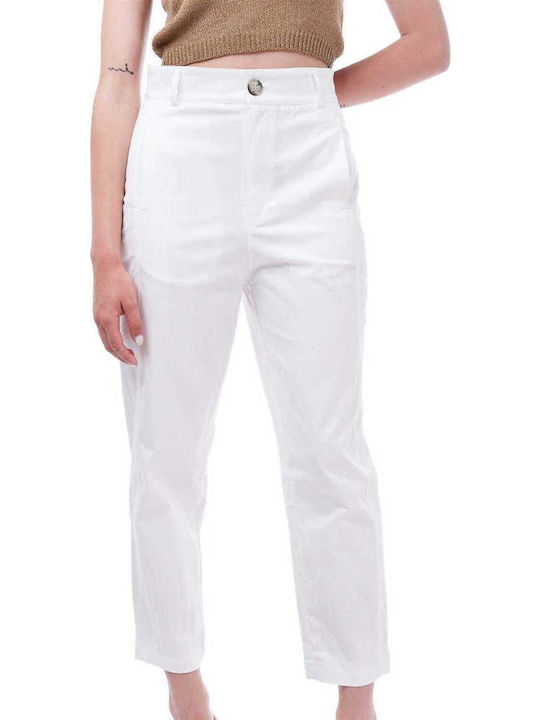 MY T Damen Stoff Capri Hose Weiß