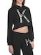 Women's Summer Crop Top Cotton Long Sleeve Animal Print Black