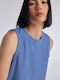 Women's Summer Blouse Cotton Sleeveless Blue
