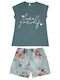 Pretty Baby Kinder Schlafanzug Sommerlich Baumwoll Petrol Blau