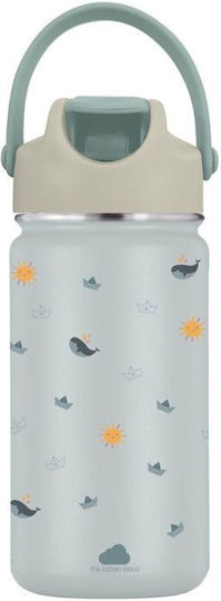The Cotton Cloud Origami Kids Water Bottle Thermos Stainless Steel with Straw Non Spill Gray 420ml
