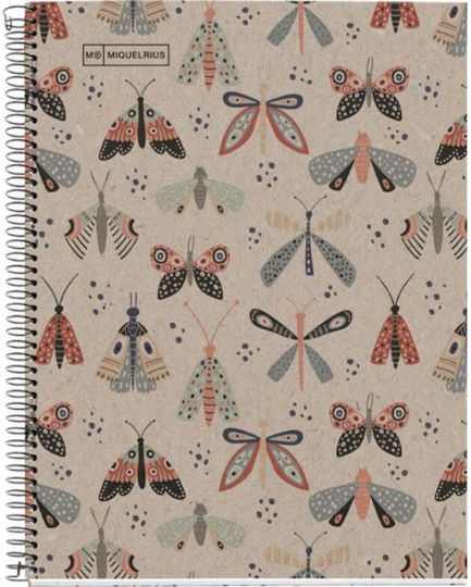 Miquelrius Σπιράλ Τετράδιο Ριγέ Α5 80 Φύλλων Ecobutterfly Μπεζ