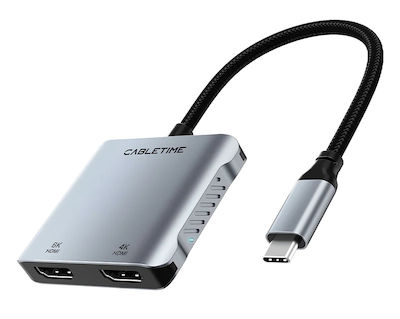 Cabletime USB-C Stație de andocare cu HDMI 4K PD și conexiune 2 monitoare Gri (CT-CM2H8K-AG)