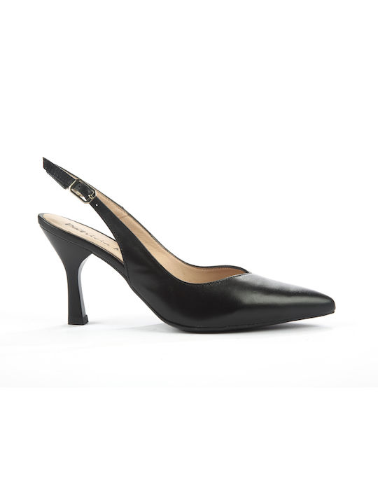 Fshoes Leather Pointed Toe Black High Heels