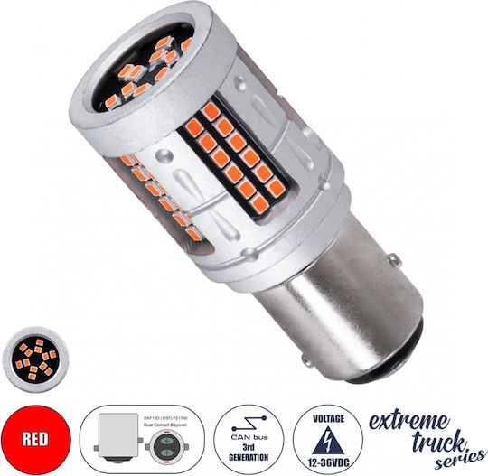 GloboStar Lampen LKW Extreme Truck Series P21/5W-BAY15D-1157 Canbus LED Rot 12V 7W 1Stück