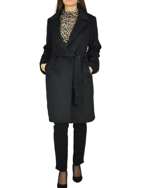 Damen Schwarz Mantel mit Gürtel