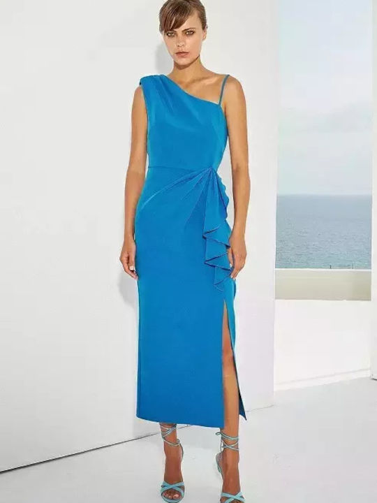 Desiree Καλοκαιρινό Midi Φόρεμα για Γάμο / Βάπτιση Μπλε