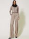 Women's High-waisted Fabric Trousers Leopard Brown
