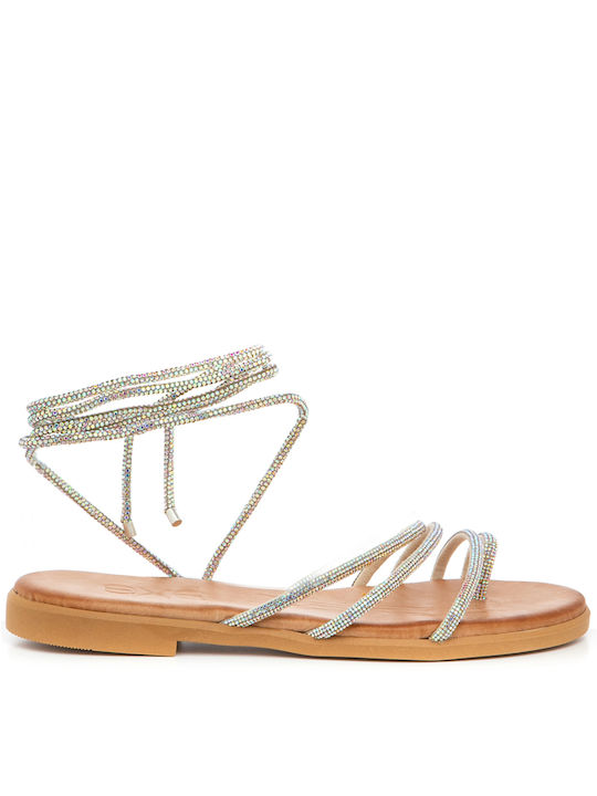 Exe Leather Women's Sandals with Strass Multicolour