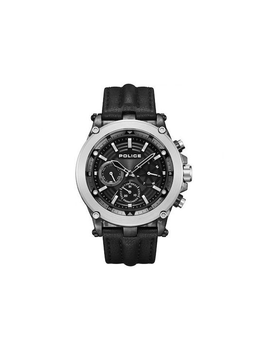 Police Watch Chronograph Battery with Black Leather Strap