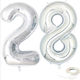 Set of 2 Balloons Foil Silver Jumbo Numbers 100cm