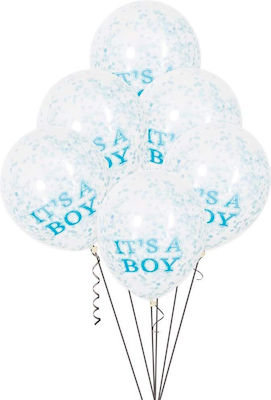 Set of 6 Balloons Latex Blue Boy Birth