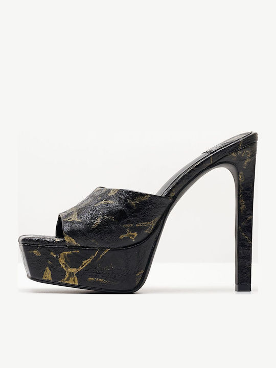 Going-Glam Δερμάτινα Mules με Λεπτό Ψηλό Τακούνι σε Μαύρο Χρώμα