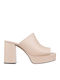 Deltino Leder Mules mit Chunky Hoch Absatz in Beige Farbe