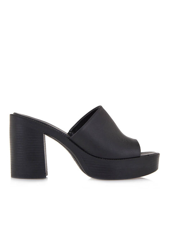 Stathatos shoes Mules με Χοντρό Ψηλό Τακούνι σε Μαύρο Χρώμα