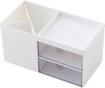 Plastic Desk Organizer Θήκη in White Color 9x9x17.5cm.