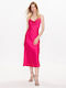 Guess Καλοκαιρινό Midi Βραδινό Φόρεμα Ροζ