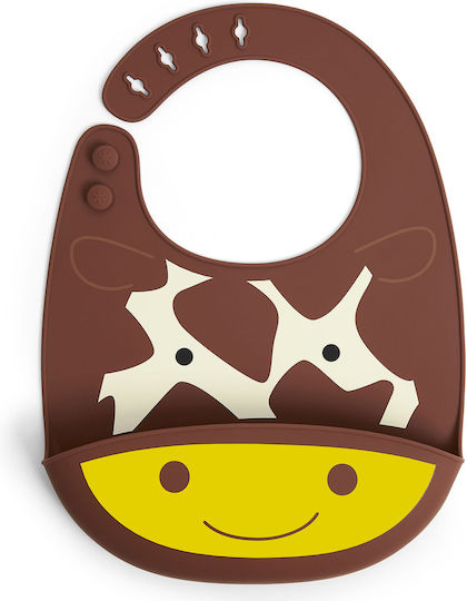 Skip Hop Waterproof Лигавник Силикон с бутон & Джоб Кафяв