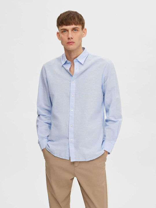 Selected Men's Shirt Long Sleeve Linen Light Blue