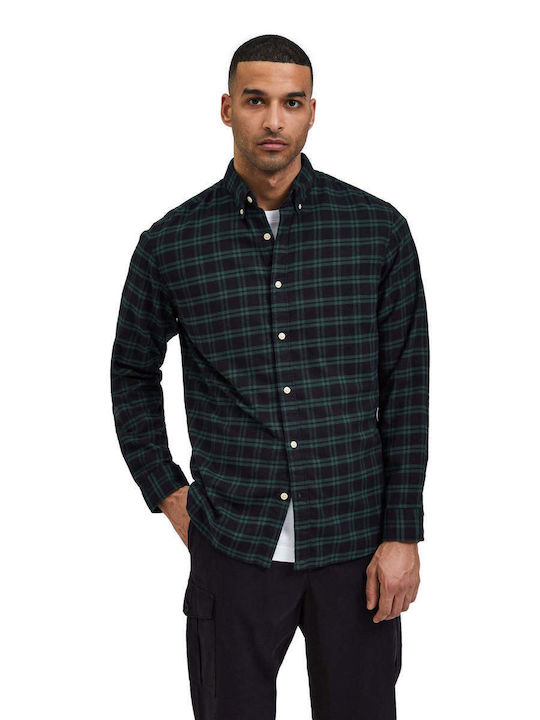 Selected Men's Shirt Long Sleeve Flannel Checked Green