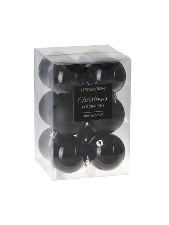 Hanging Ball Ornament Ornament Plastic Black 6cm Set 12pcs