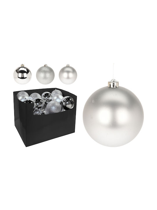 Hängendes Kugel Ornament Ornament Kunststoff Silber mit Glitzer 10cm