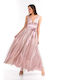 Bellino Maxi Evening Dress with Tulle Pink