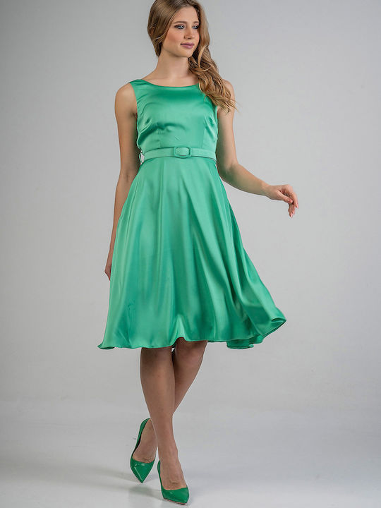 Bellino Summer Midi Evening Dress Satin Open Back Green