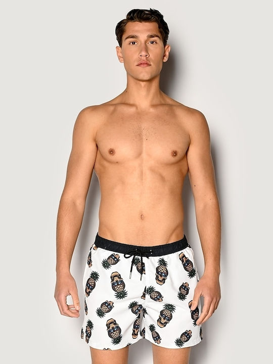 Men's Swimwear Shorts White with Patterns
