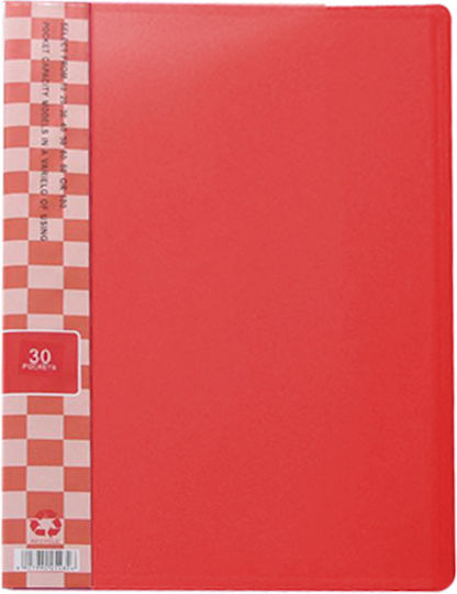 Sunfull Clipboard Flexible with 30 plastic sleeves Slides for Paper A4 Red 1pcs