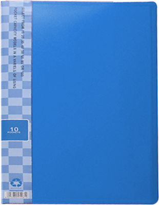 Clipboard Flexible with 10 plastic sleeves Slides for Paper A4 Blue 1pcs