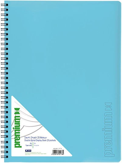 A&G Paper Clipboard Flexible with 20 plastic sleeves Slides for Paper A4 Light Blue 1pcs