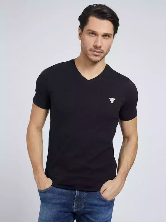 Guess Men's Short Sleeve T-shirt with V-Neck Black